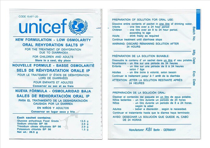 Gói muối bổ sung điện giải (ORS) của UNICEF-WHO, công cụ cứu sống trẻ em.