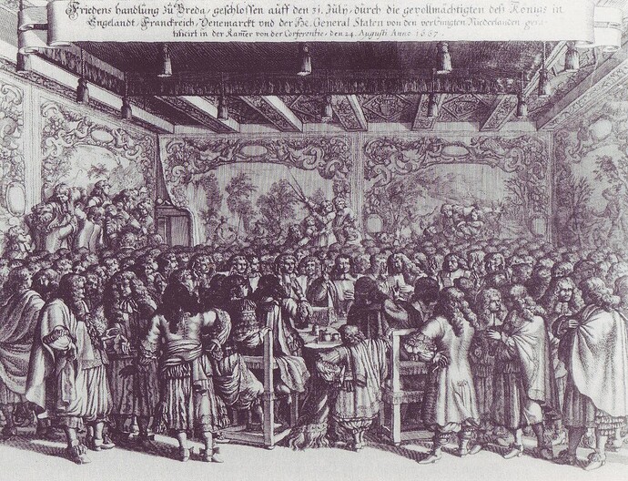 Hội nghị Breda trong tranh khắc đương thời, khoảng năm 1667.