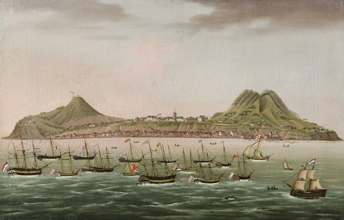Đảo Run trong tranh phong cảnh nhìn ra biển Banda, khoảng năm 1790.